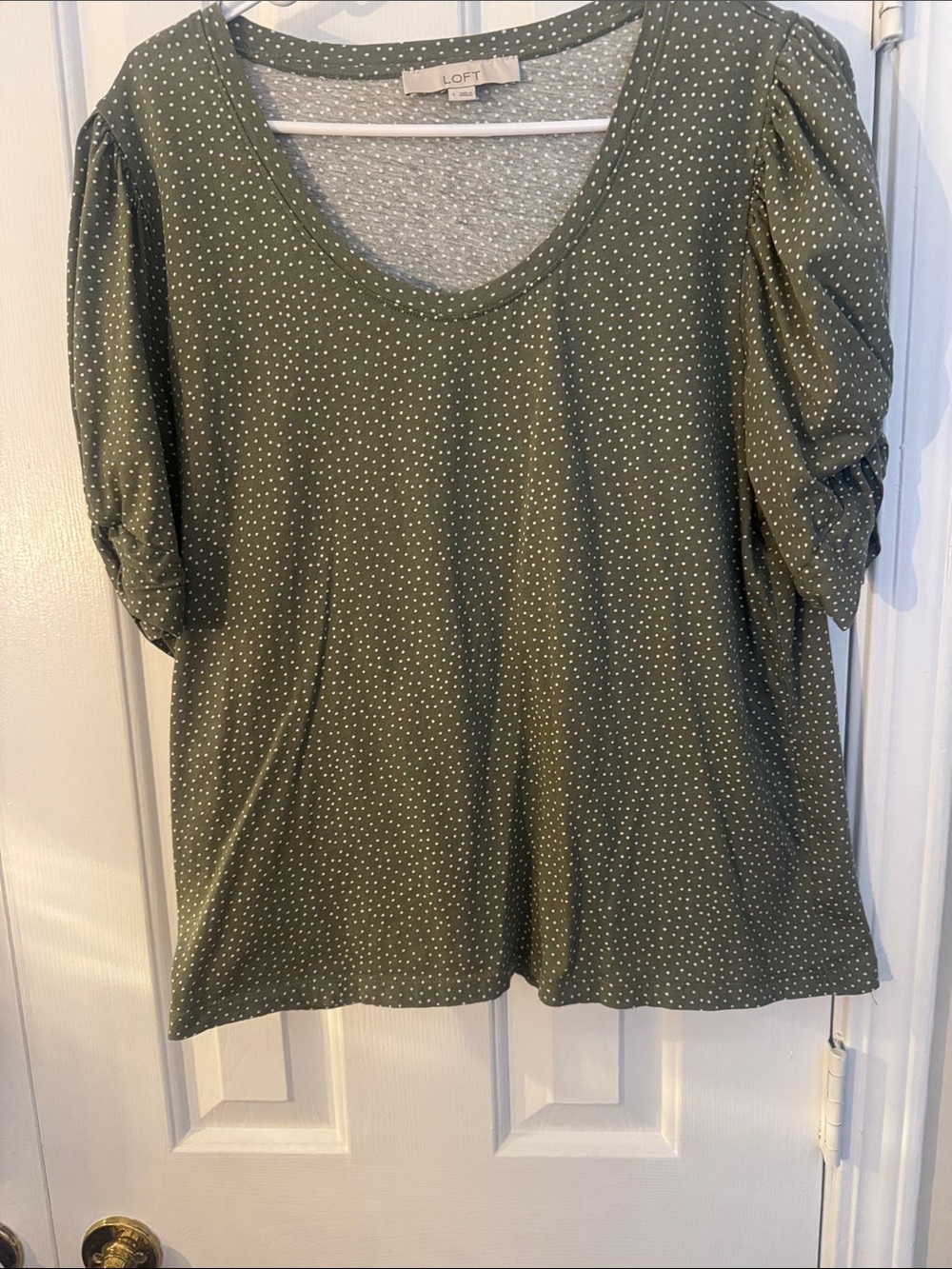 LOFT Olive Green Mini Dot Puff Sleeve Tee